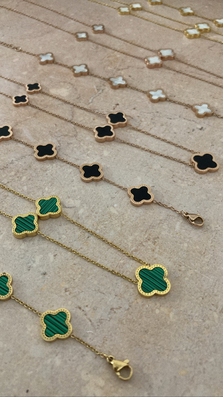 Gold White 4 Leaf Necklace