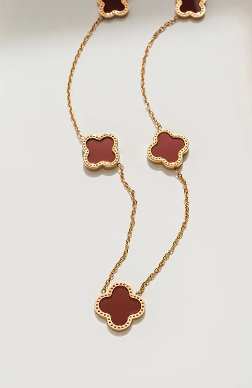 Gold Maroon 4 Leaf Necklace