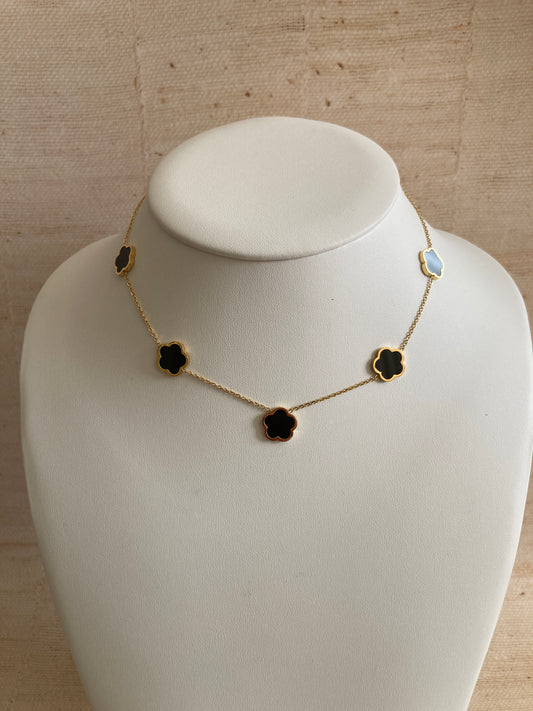 18K Gold Plated Five Clover Necklace (ST862) (Gold Black)