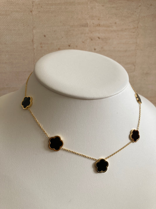 18K Gold Plated Five Clover Necklace (ST862) (Gold Black)