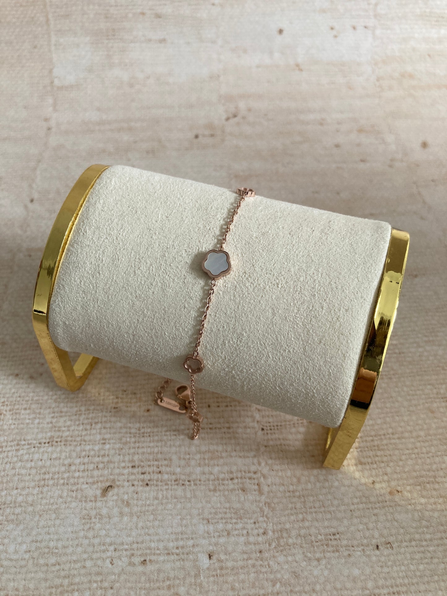 18K Gold Plated Dainty Small Clover Bracelet (ST870) (Rose Gold)