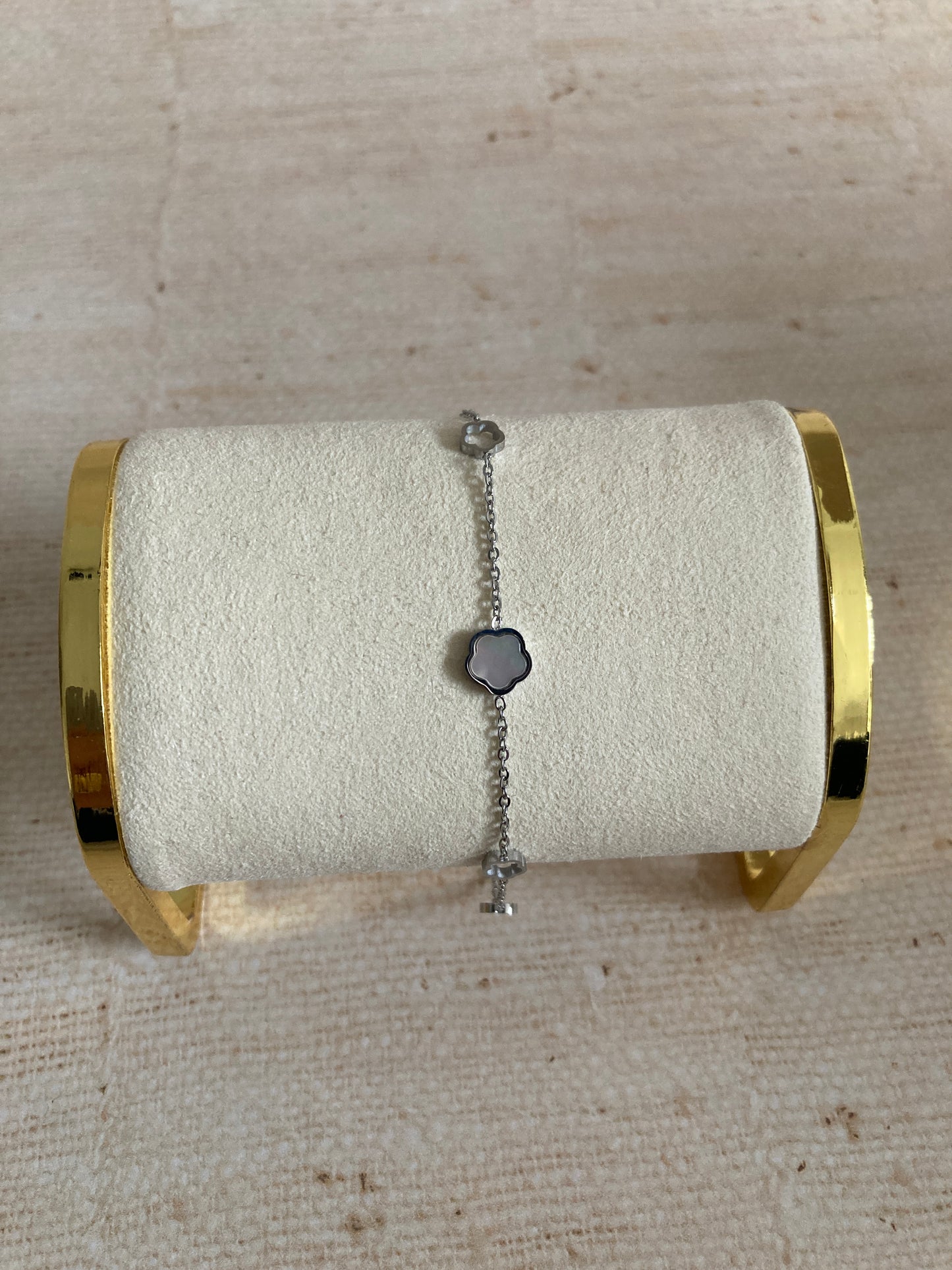 18K Gold Plated Dainty Small Silver Clover Bracelet (ST870)