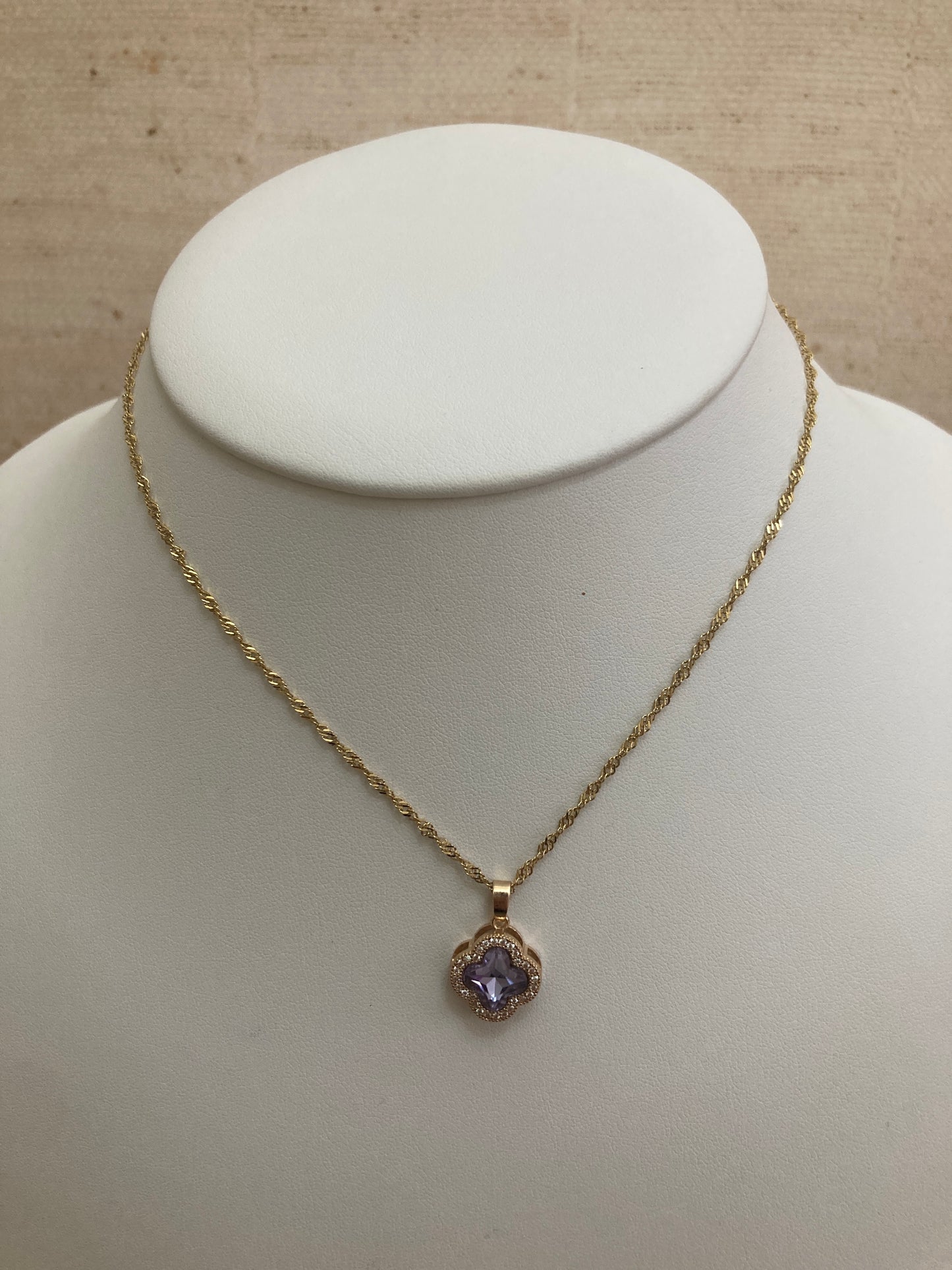 Adina Clover Pendant Necklace (ST373) (Purple)