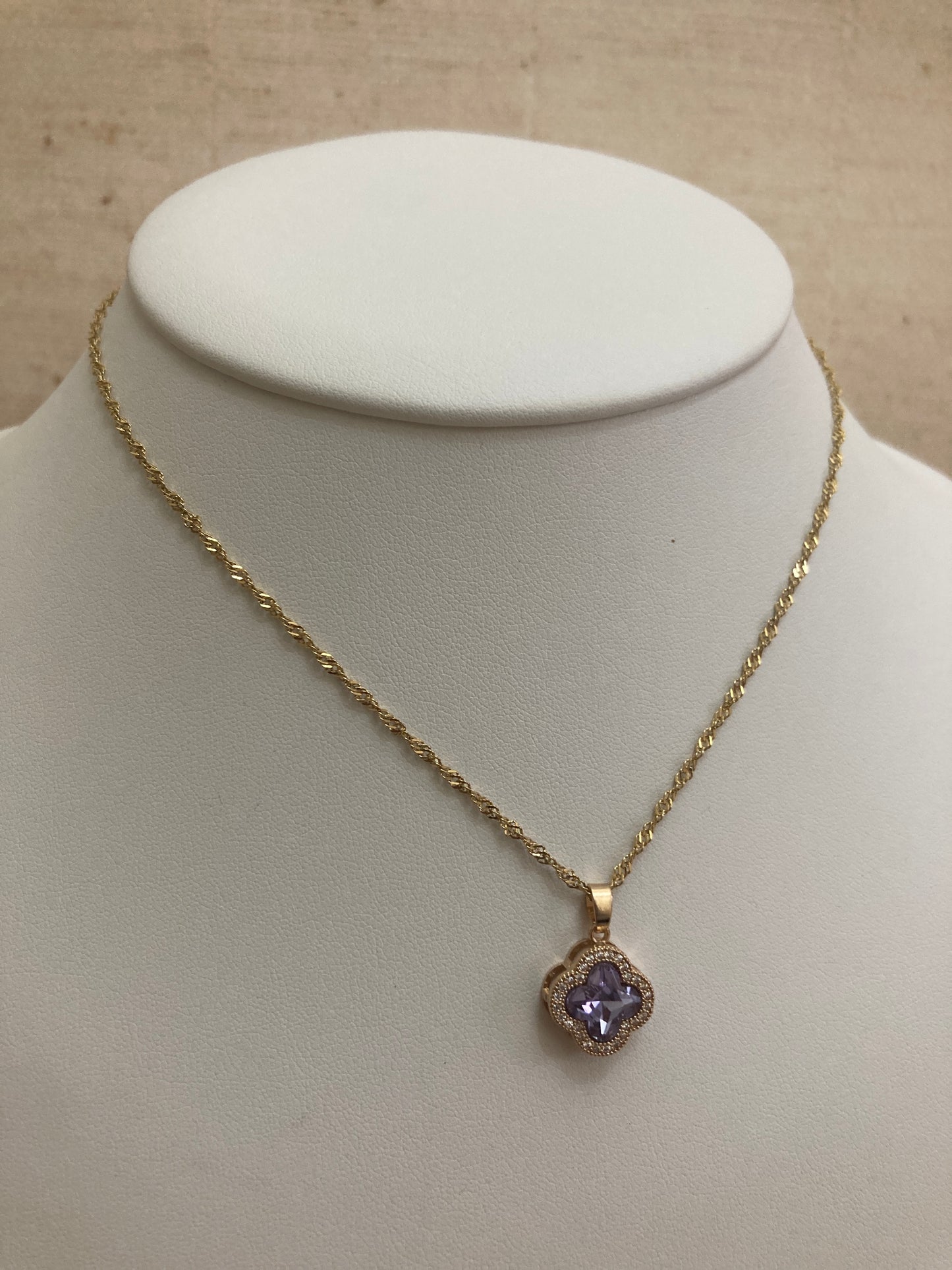 Adina Clover Pendant Necklace (ST373) (Purple)