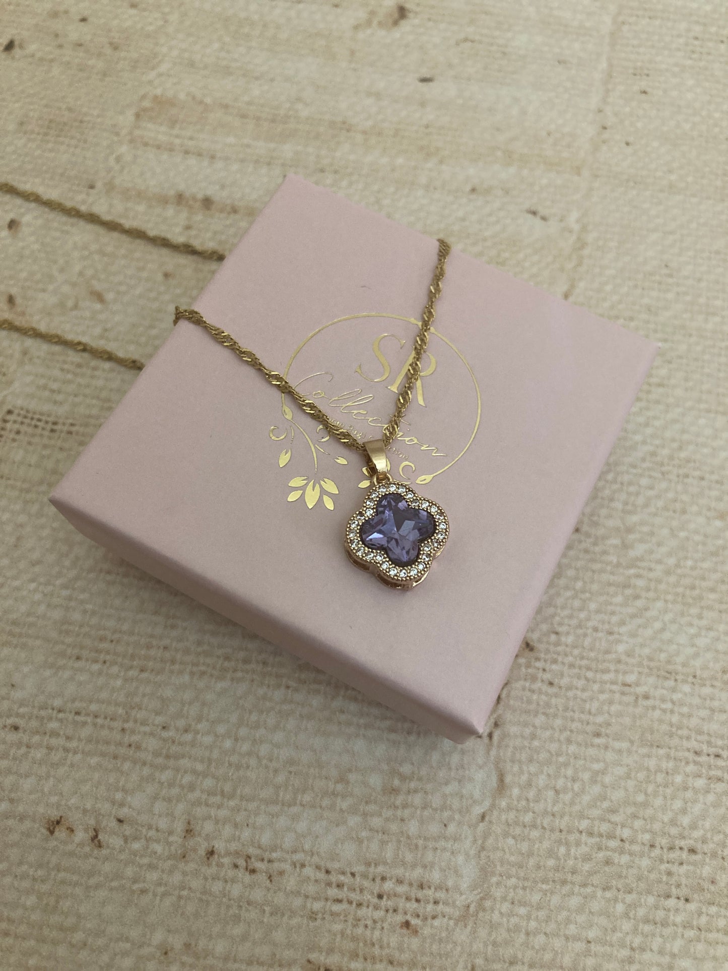 Adina Clover Pendant Necklace (ST373) (Purple)