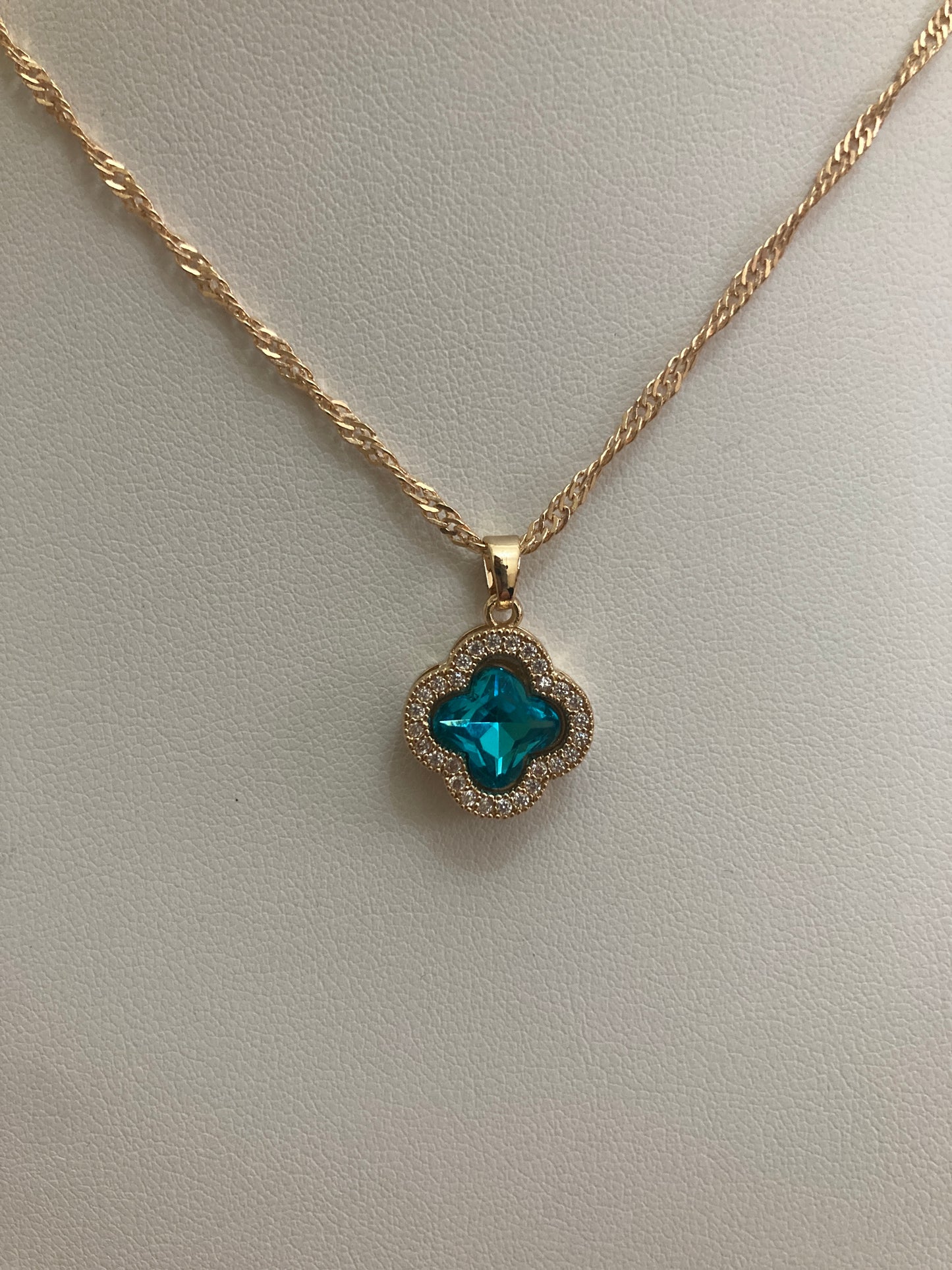 Adina Clover Pendant Necklace(ST373) (Aqua Blue)