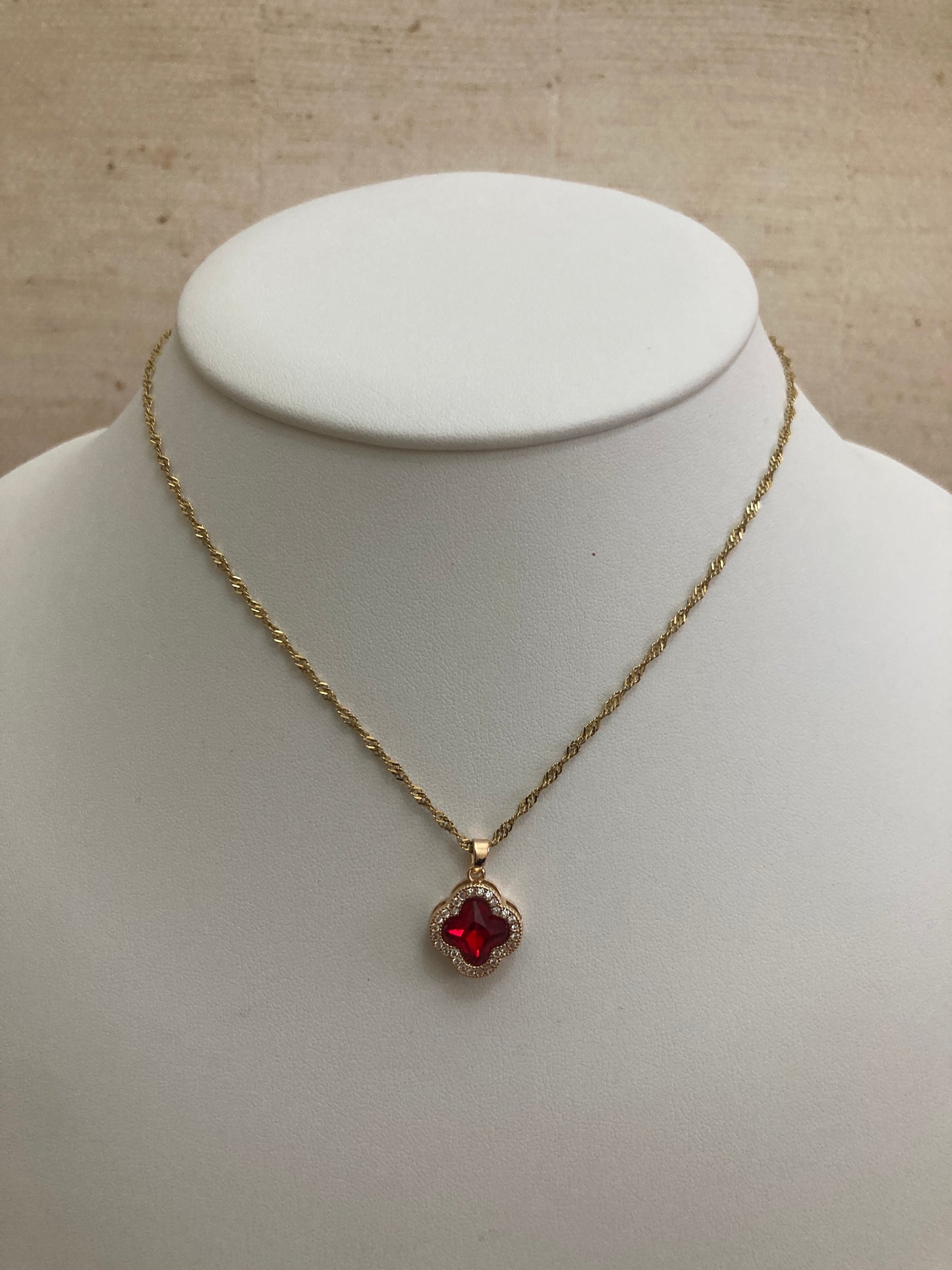 Adina Clover Pendant Necklace (ST373) (Red)