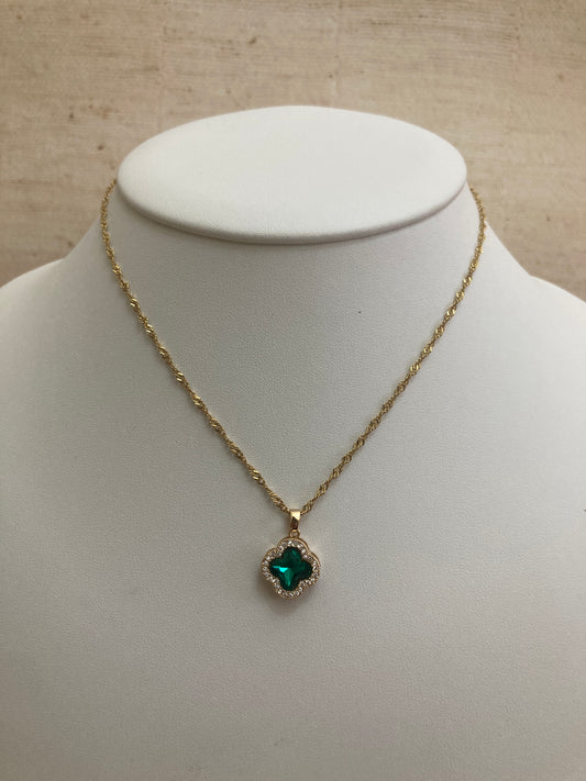 Adina Clover Pendant Necklace (ST373)(Emerald Green)