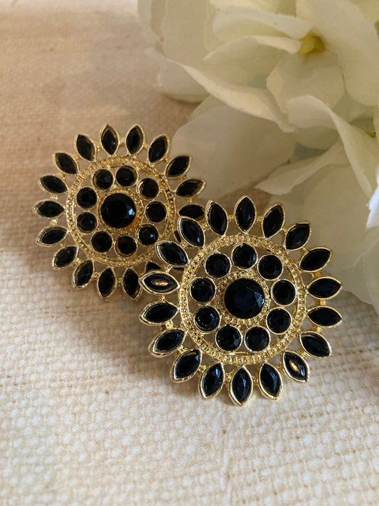 Black Riya Iridescent Stud Earrings (ST242)