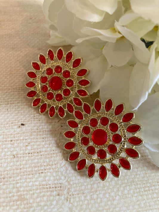 Red Riya Iridescent Stud Earrings (ST242)