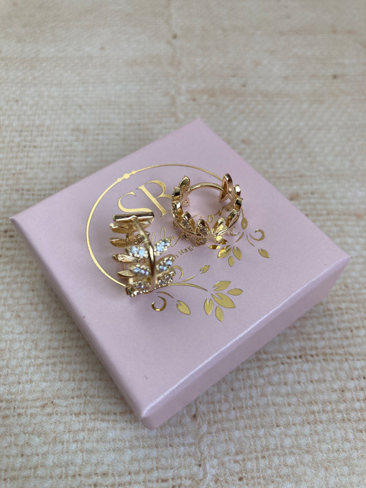 Gold Leaf Huggie Hoop Earrings (ST879)