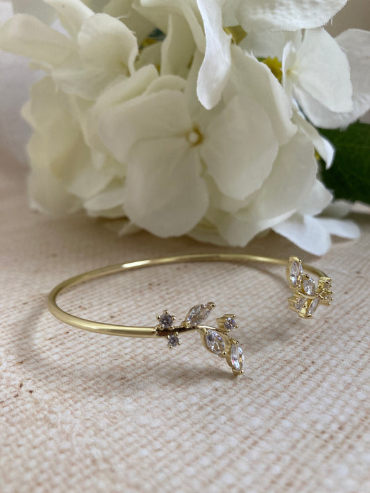 Silver Gold Dainty Leaf Cuff Bangle (ST876)