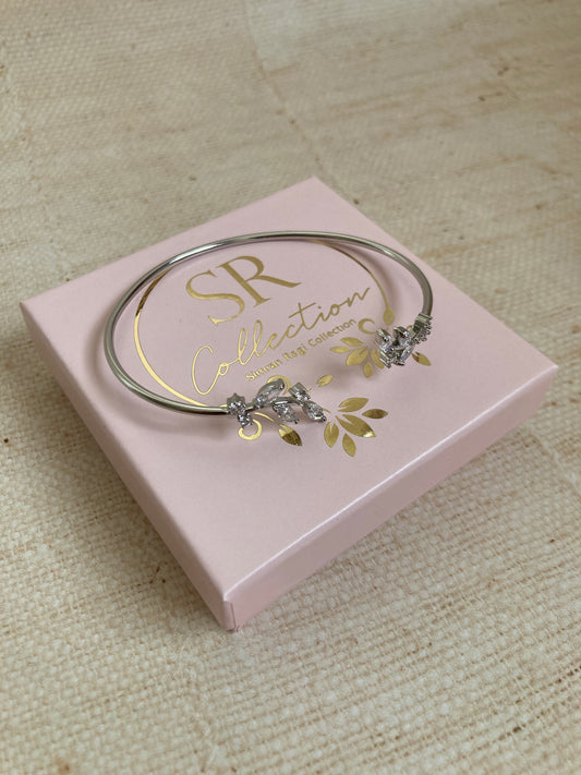 Silver Dainty Leaf Cuff Bangle (ST876)