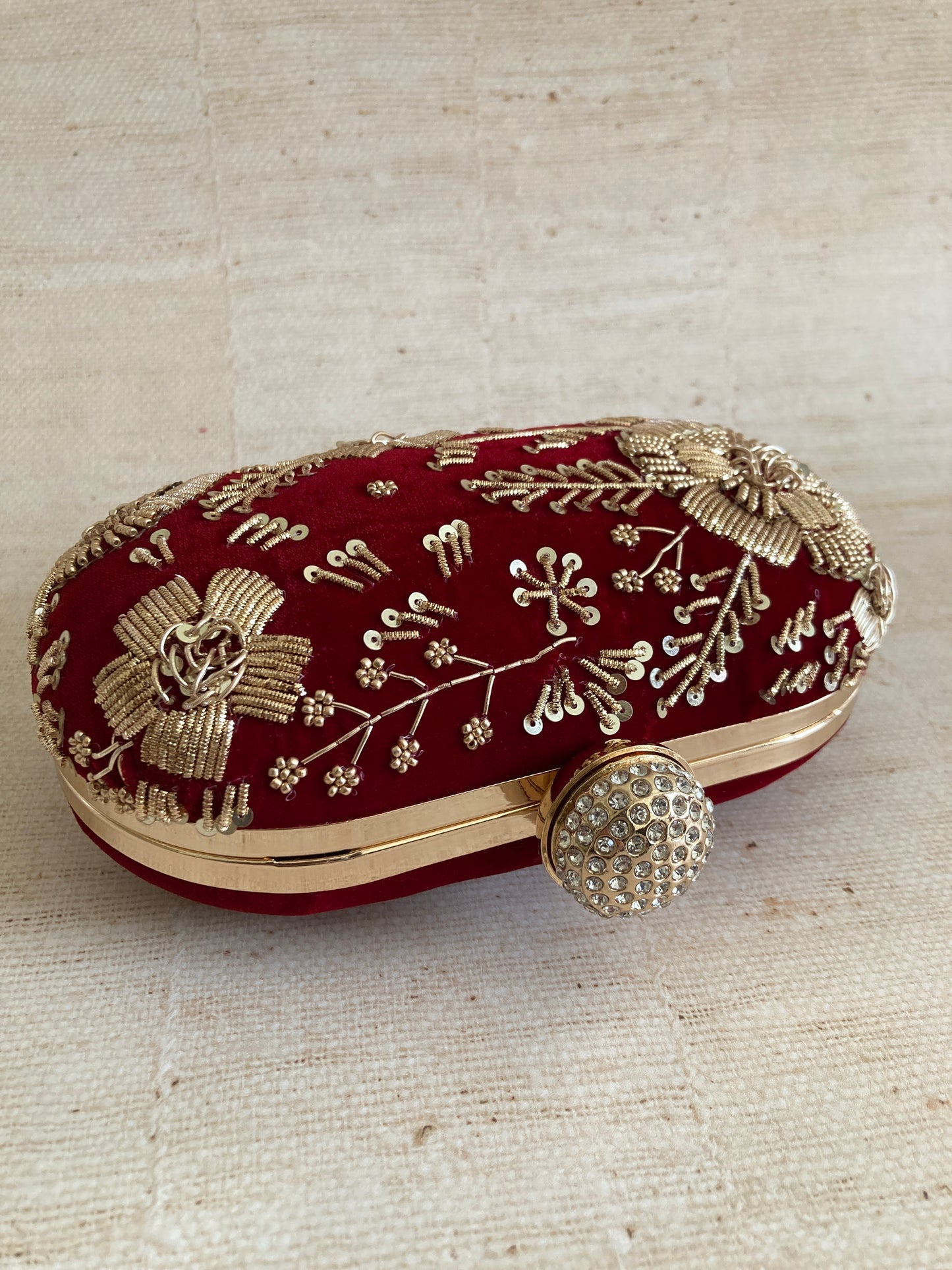 Sehar Oval Velvet Clutch (Maroon)(ST885)