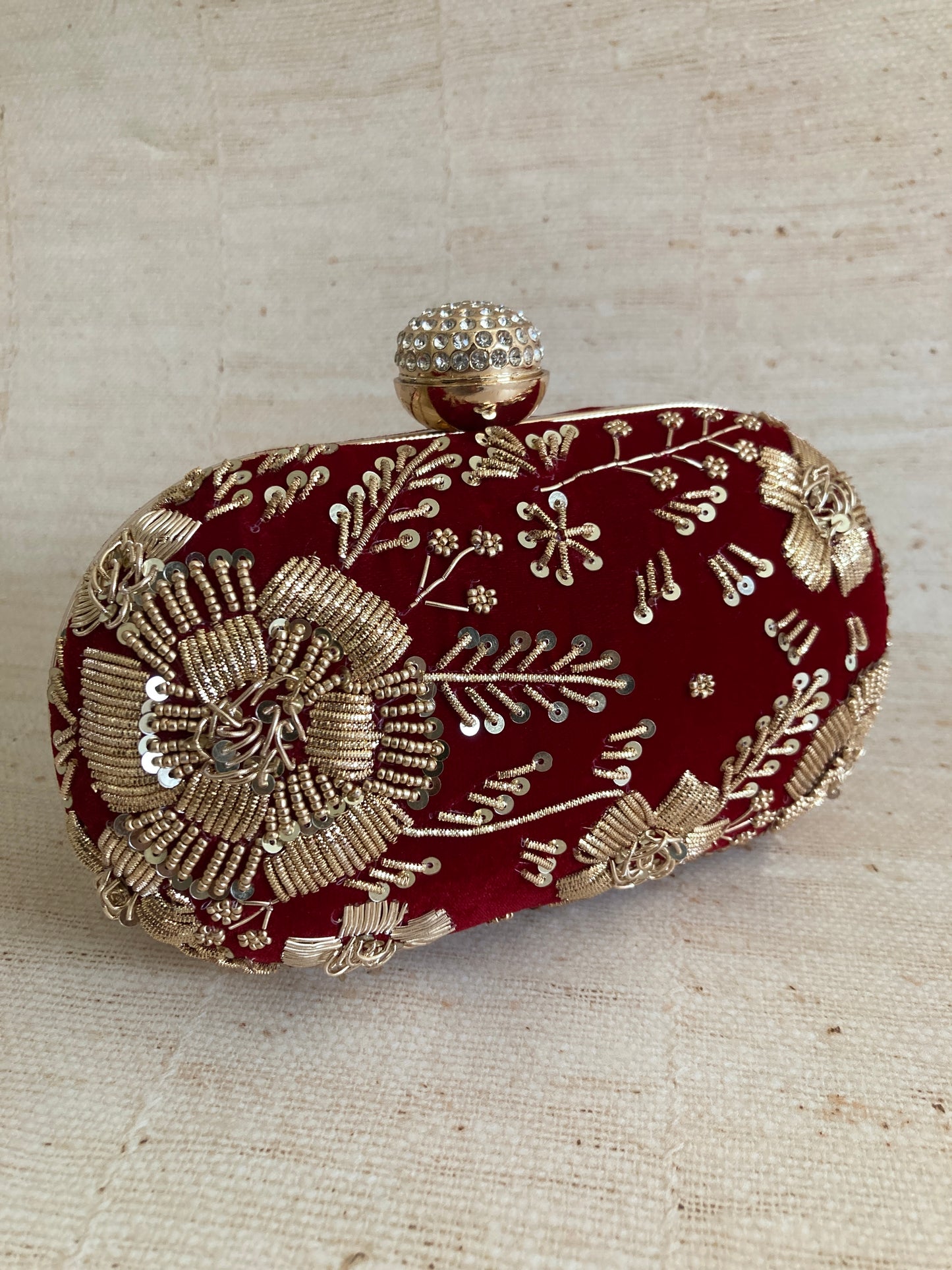 Sehar Oval Velvet Clutch (Maroon)(ST885)