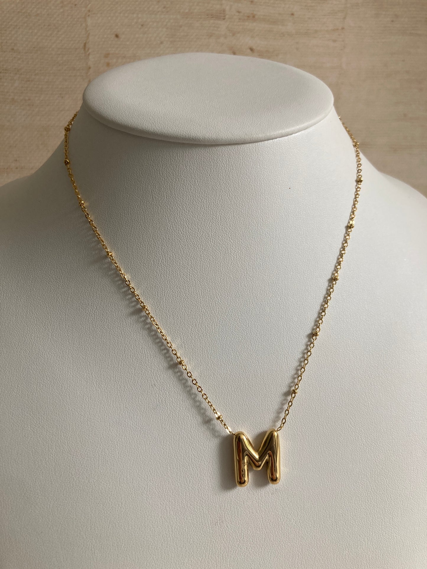 18k Gold Plated M Initial Pendant Necklace (ST894)