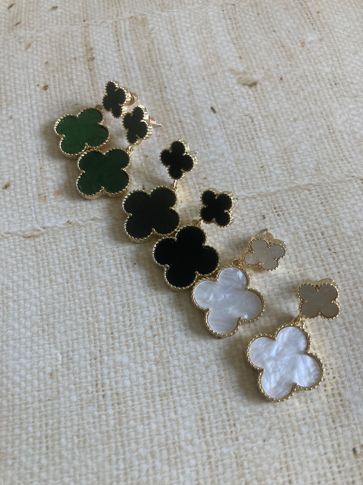 White Four Leaf Clover Drop Earrings (ST425)