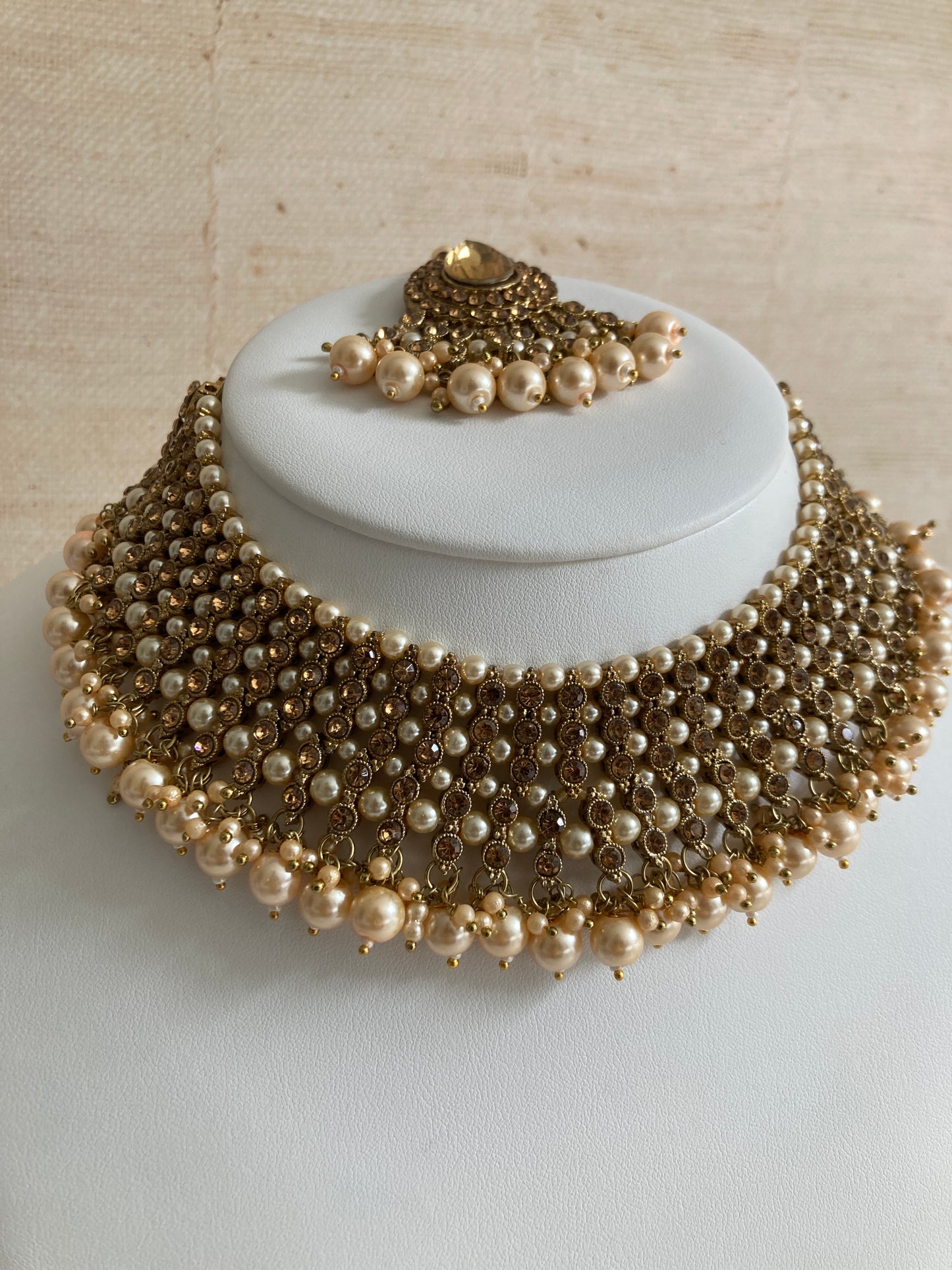 Sapna Antique Gold Plated Pearl Choker Set (ST183)