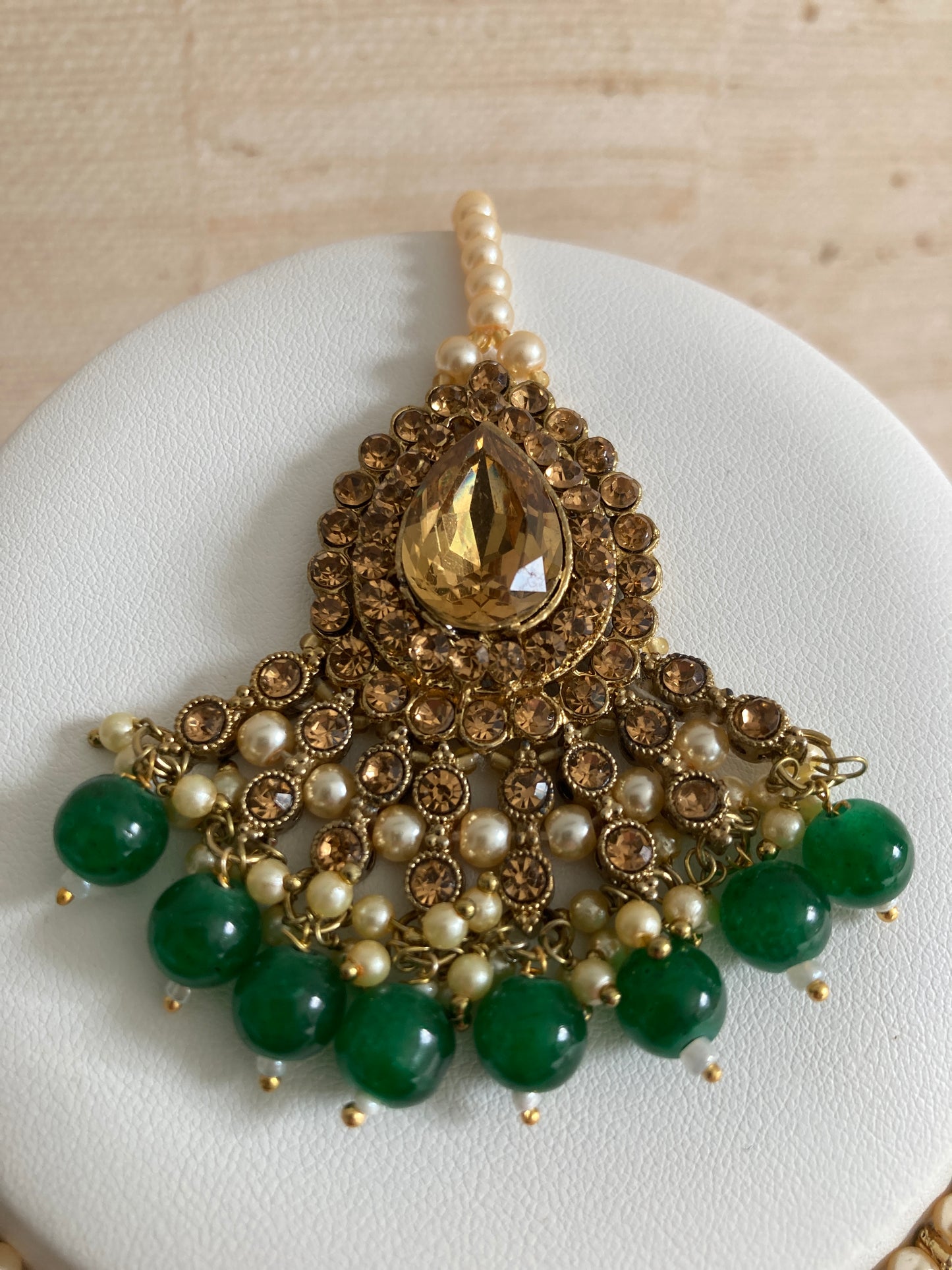 Sapna Gold Plated Emerald Green Pearl Choker Set (ST183)