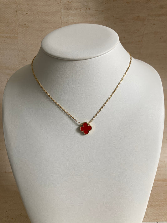 Red Single Clover Gold Plated Necklace (ST908)