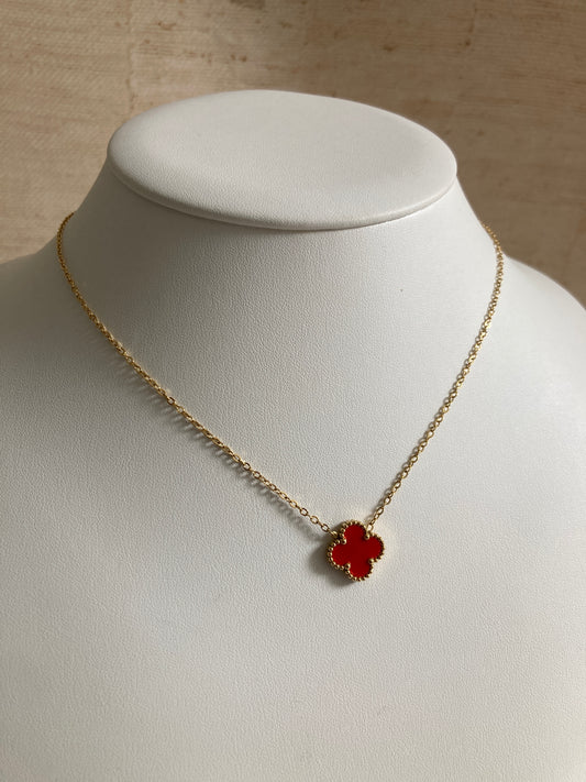 Red Single Clover Gold Plated Necklace (ST908)