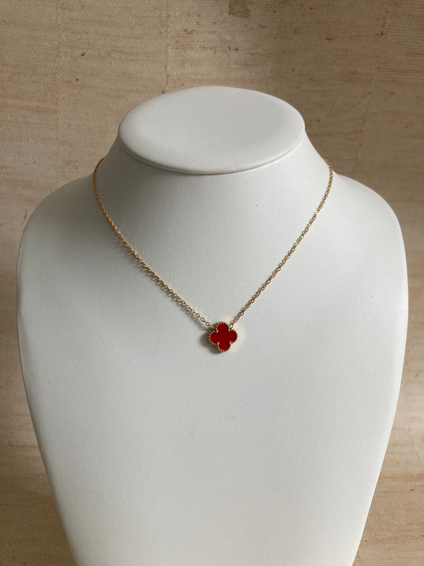 Red Single Clover Gold Plated Necklace (ST908)