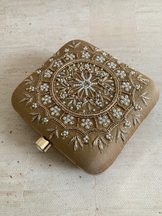 Kiran Gold Mandala Design Square Clutch (ST901)