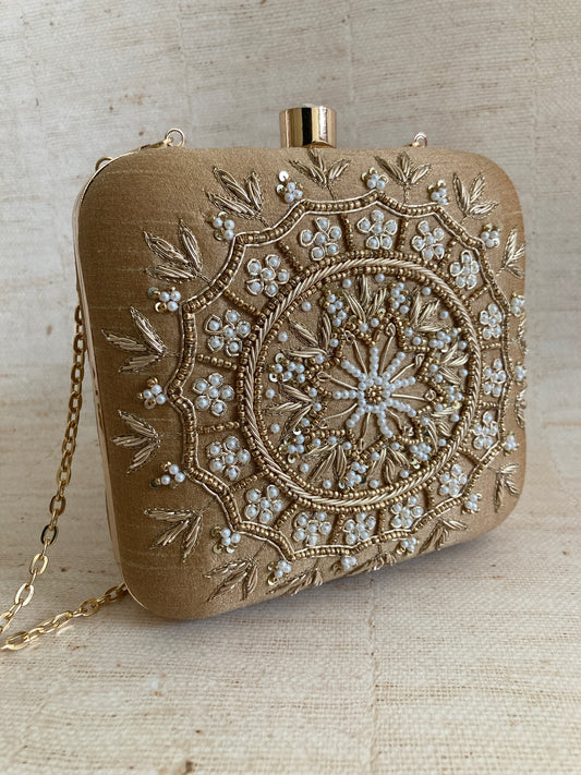 Kiran Gold Mandala Design Square Clutch (ST901)