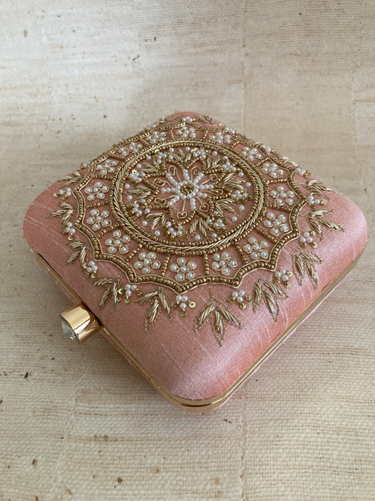 Kiran Pink Mandala Design Square Clutch (ST901)