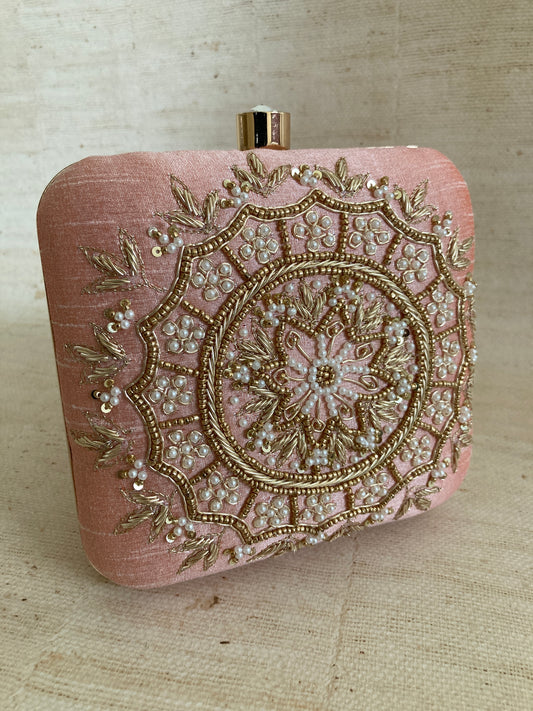 Kiran Pink Mandala Design Square Clutch (ST901)