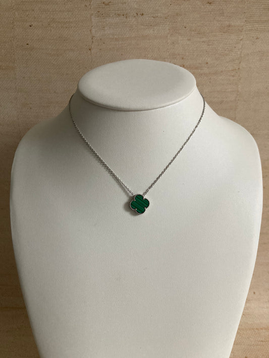 Green Single Clover Silver Necklace (ST919)