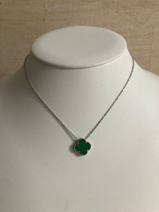 Green Single Clover Silver Necklace (ST919)