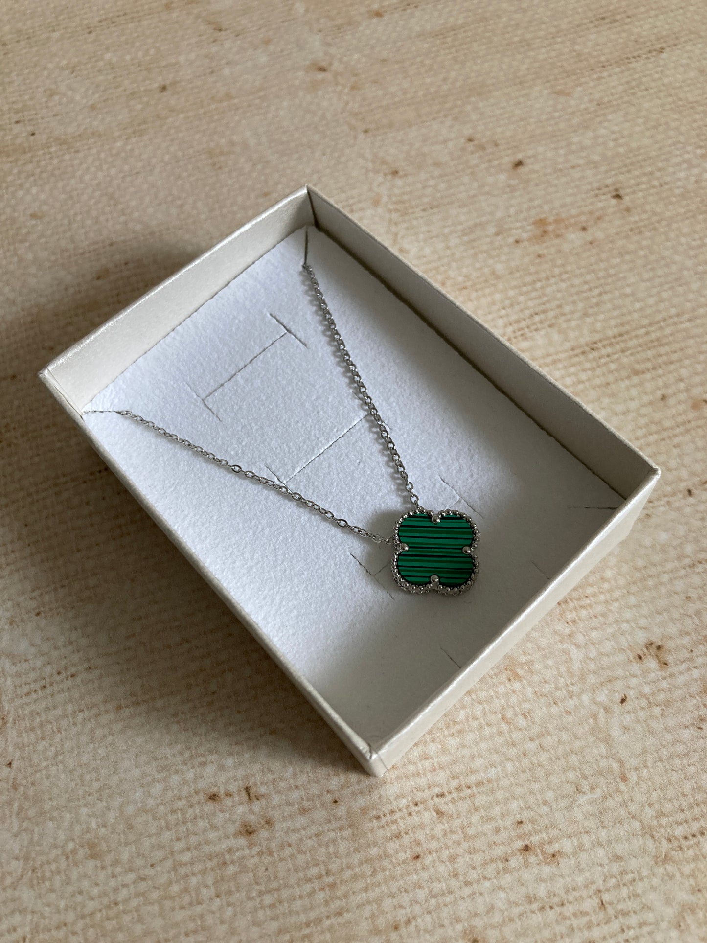 Green Single Clover Silver Necklace (ST919)