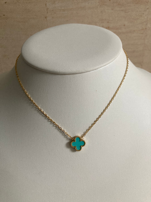 Gold Plated Light Blue Gold Single Clover Necklace (ST830)