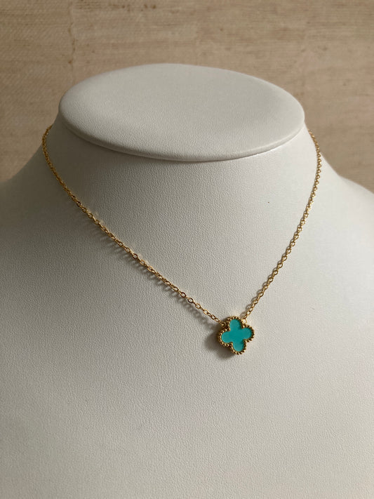 Gold Plated Light Blue Gold Single Clover Necklace (ST830)