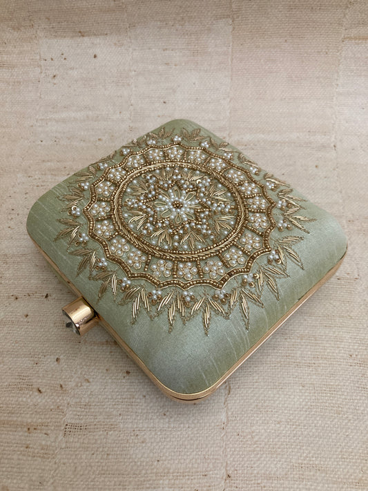 Kiran Mint Green Mandala Design Square Clutch (ST901)