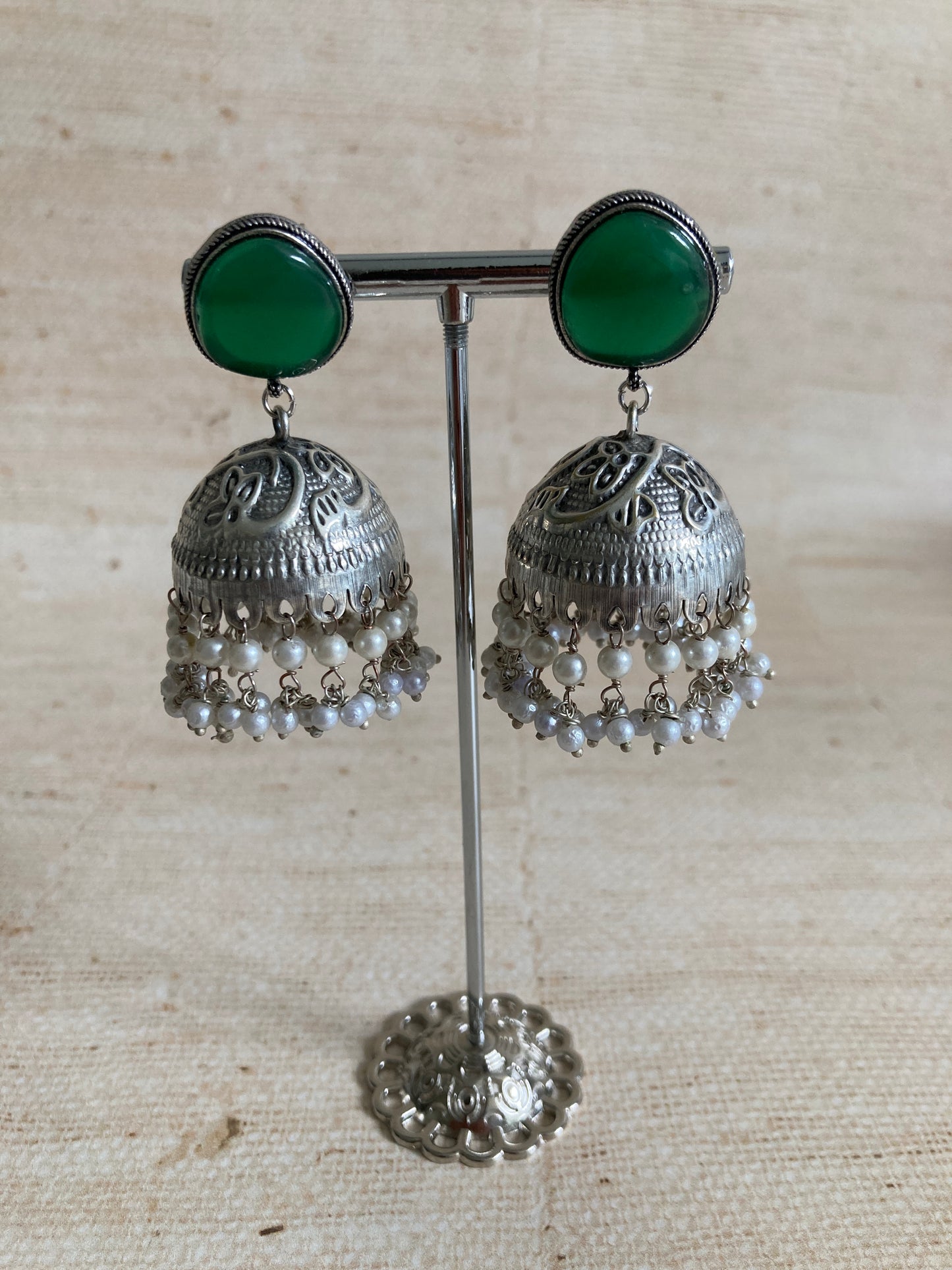 Satya Pearl  Emerald Oxidised Jhumki (ST940)