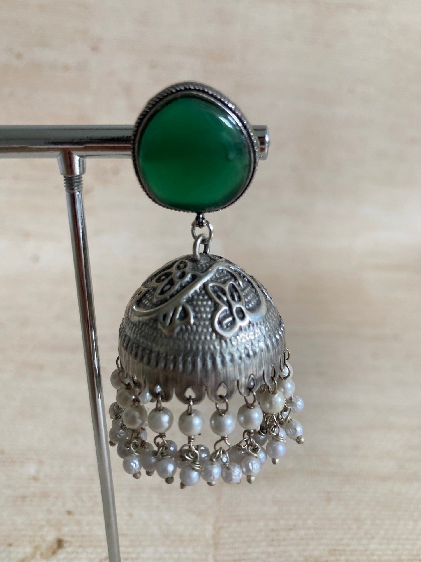 Satya Pearl  Emerald Oxidised Jhumki (ST940)