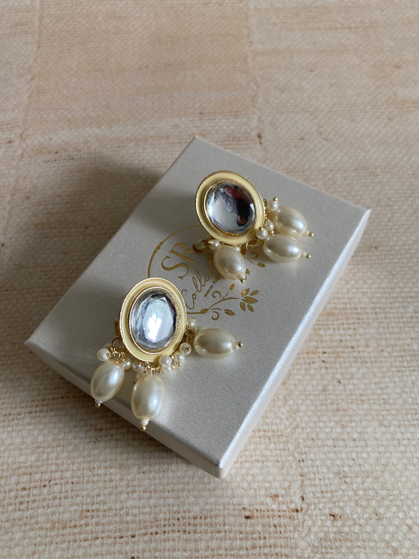 White Pearl Dangle Gold Plated Kundan Earrings (ST955)