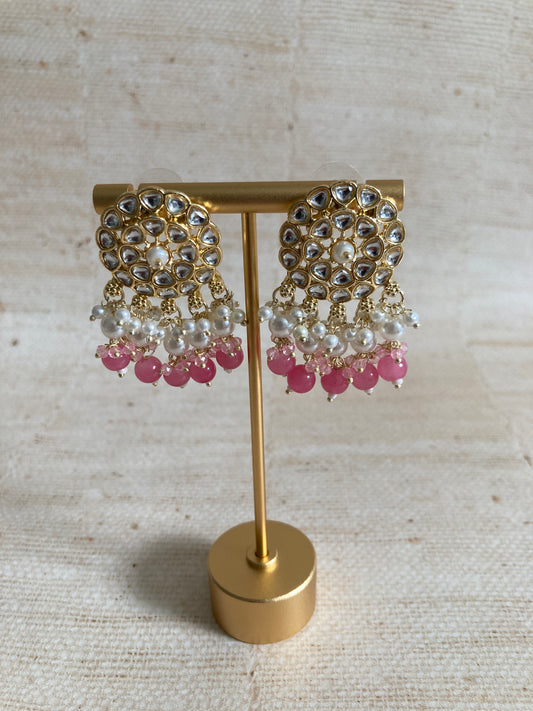 Pink Pearl Dangle Gold Plated Kundan Earrings (ST938)