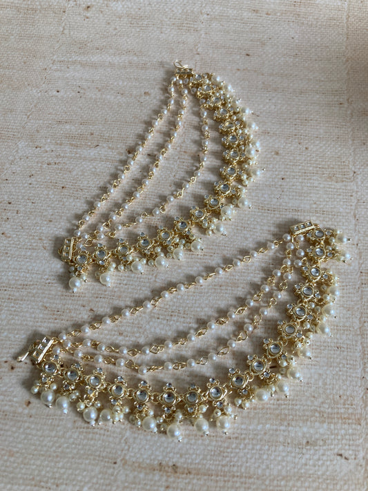 Maya Kundan Gold Plated Pearl Ear Chains/Kaan Chain (ST956)