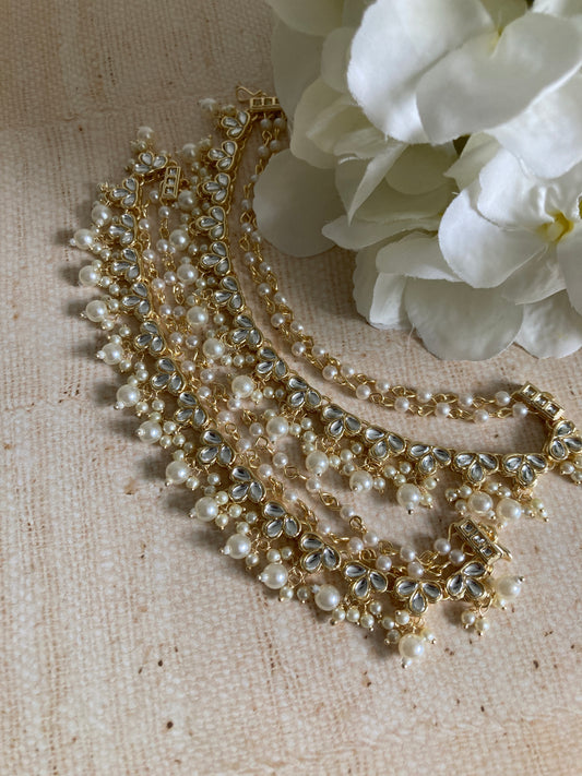 Kundan Gold Plated Pearl Ear Chains/Kaan Chain (ST957)