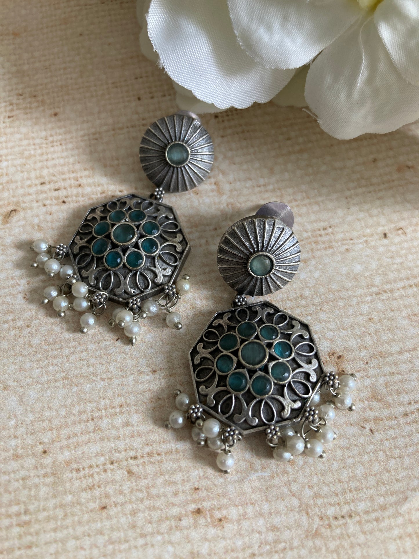 Blue Oxidised Earrings (ST951)