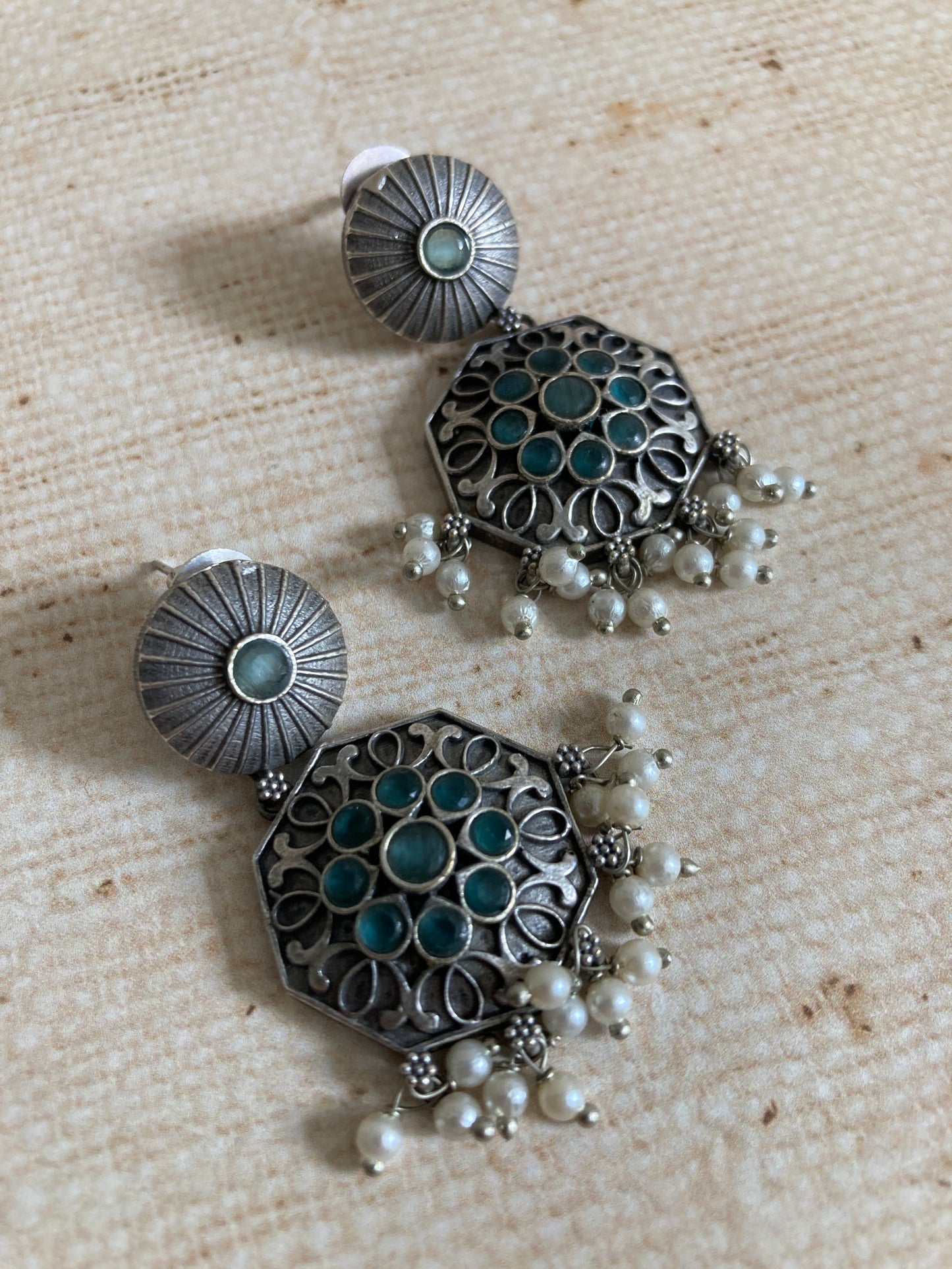 Blue Oxidised Earrings (ST951)