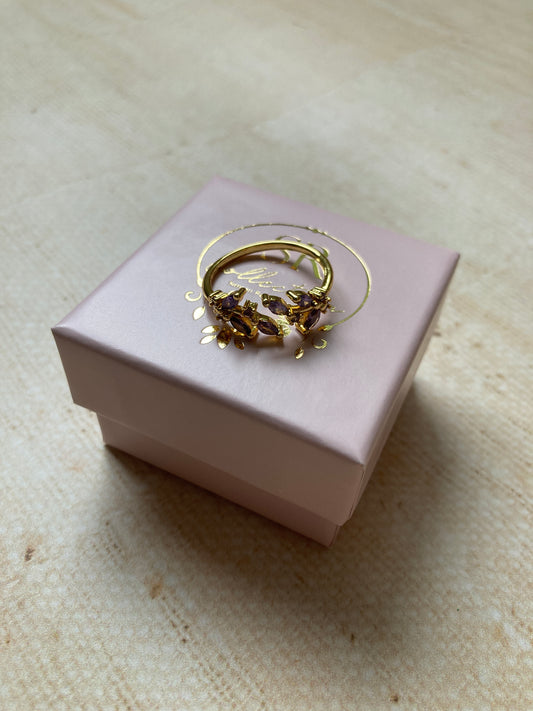 18K Gold Adjustable Dainty Leaf Ring (ST867) (Purple)