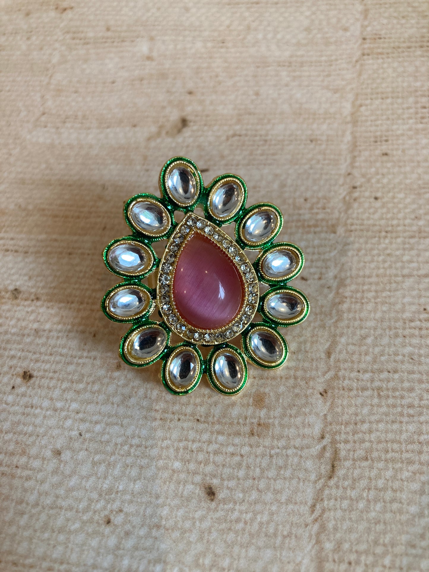 Roop Pink Gold Plated Kundan Ring (ST855)