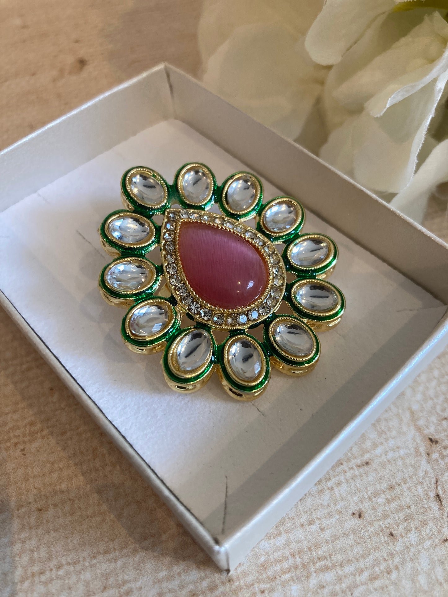 Roop Pink Gold Plated Kundan Ring (ST855)