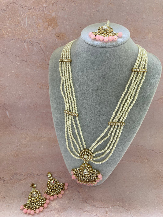 Riyasat Meenakari Kundan Pearl Set (ST128) (Pink)