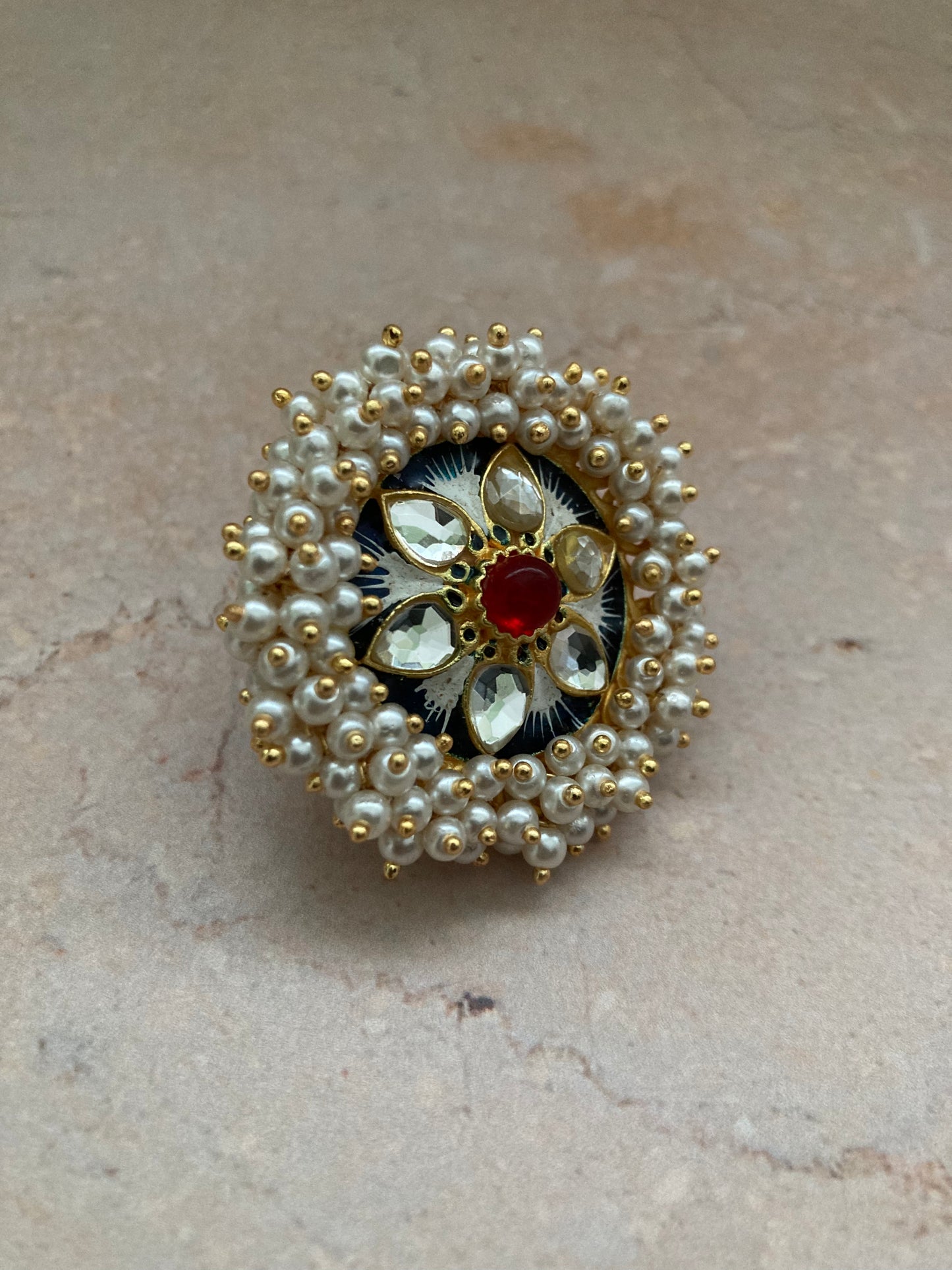 Flower Pearl Kundan Ring (ST741)
