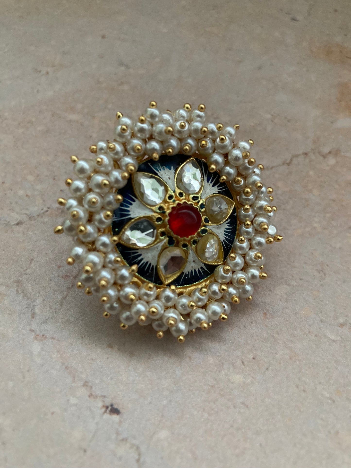 Flower Pearl Kundan Ring (ST741)